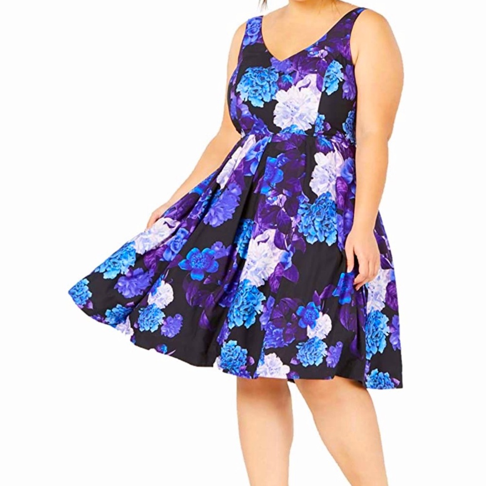 City Chic Hydrangea Fit and Flare black dress